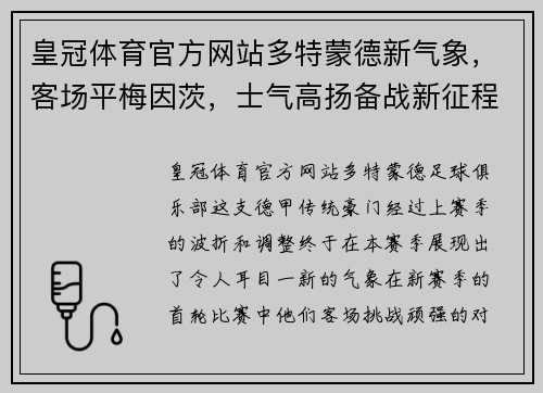 皇冠体育官方网站多特蒙德新气象，客场平梅因茨，士气高扬备战新征程